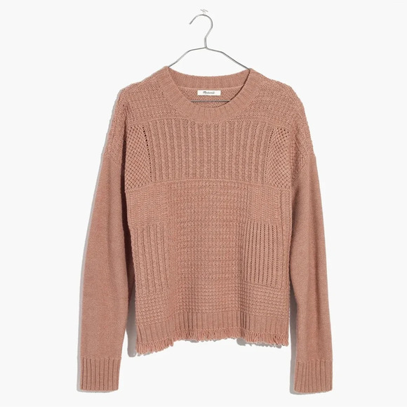 Madewell Blush Mauve Patchwork Stitchmix Pullover Sweater Merino Wool Size XXS - Picture 16 of 16